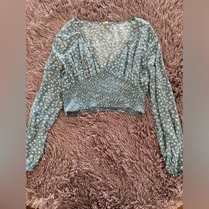 Garage Blue Floral Wrap Top